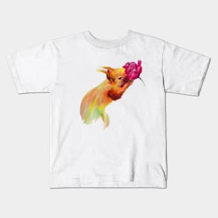 watercolor colourful squirrel drawing smelling flower Kids T-Shirt